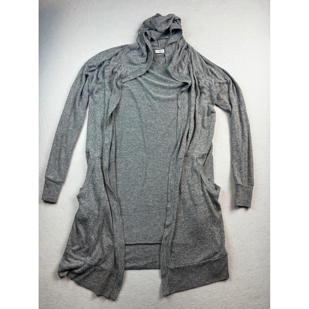 Cato Womens Gray Heathered Open Front Hooded Cardigan Sweater Size M Pockets